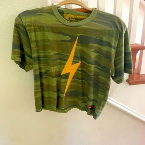 Aviator short sleeve cropped T-Shirt- Camouflage lightening bolt